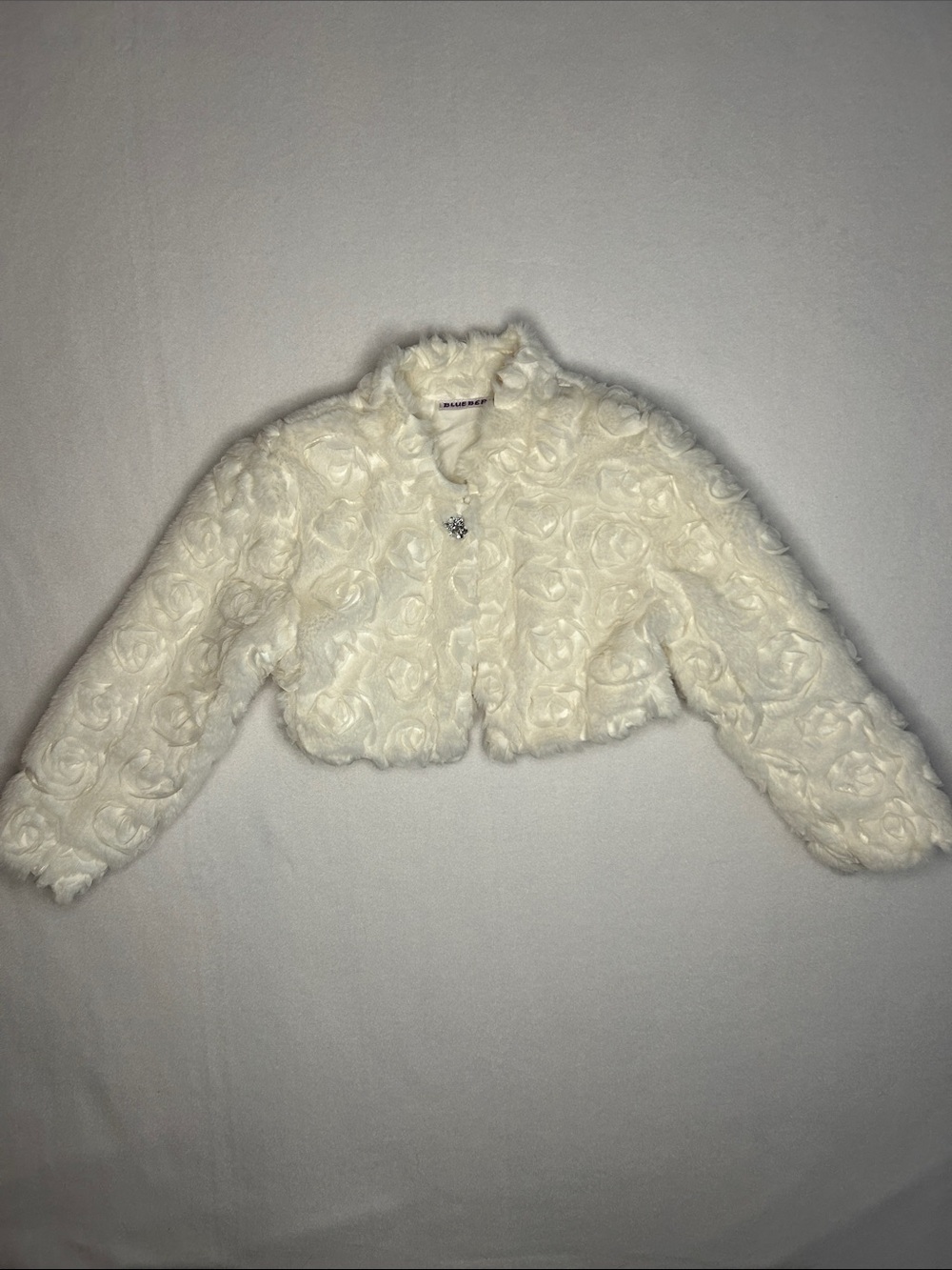 Blueberi Boulevard Cream Rosette Faux-Fur Bolero